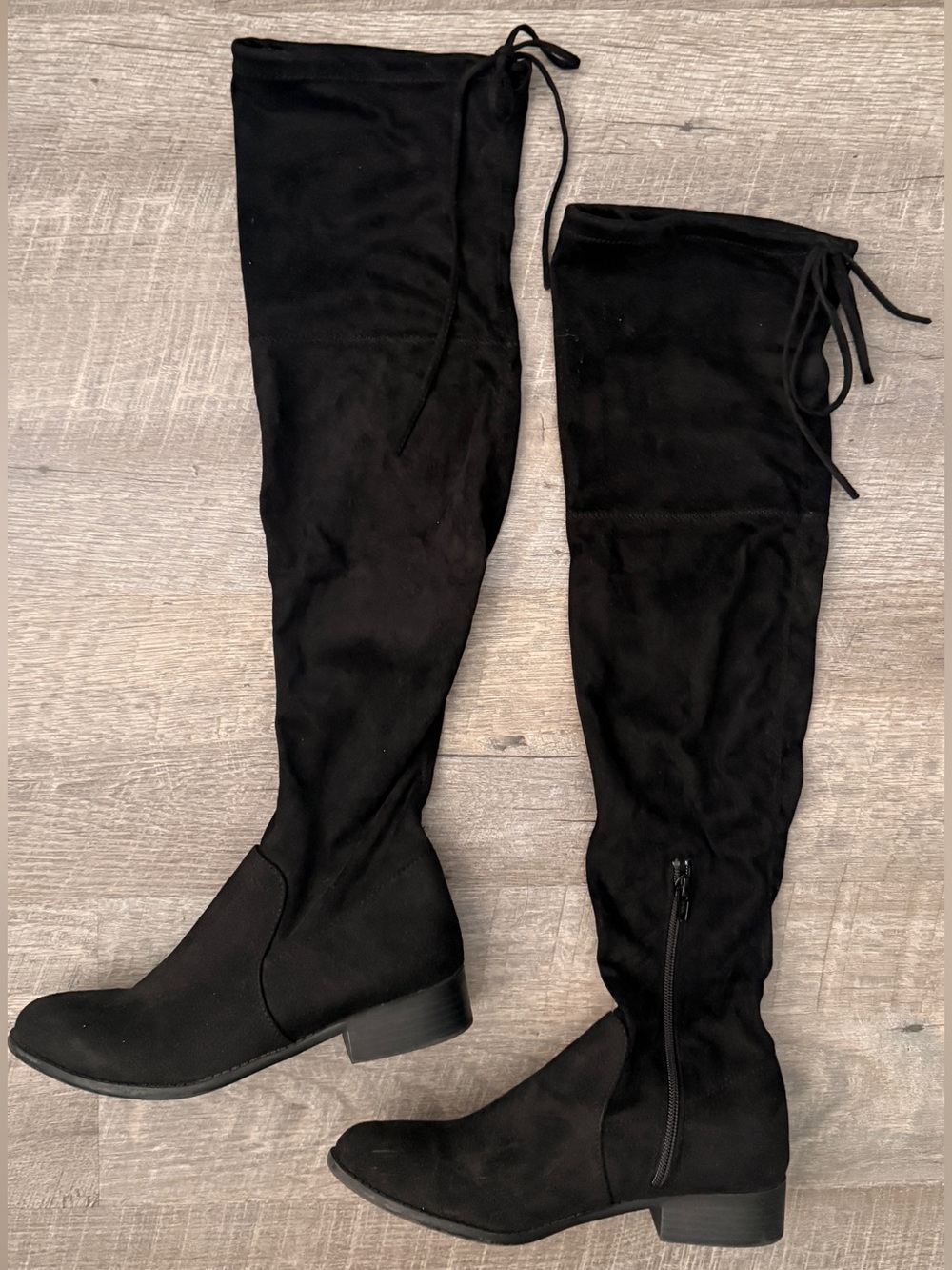 Black Over-the-Knee Women's Boots - Classic Suede Look
